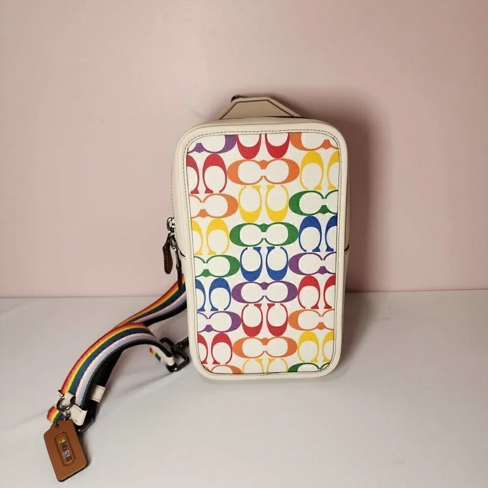 NWT Coach CJ581 MEN'S Sullivan Pack In Rainbow Signature Canvas